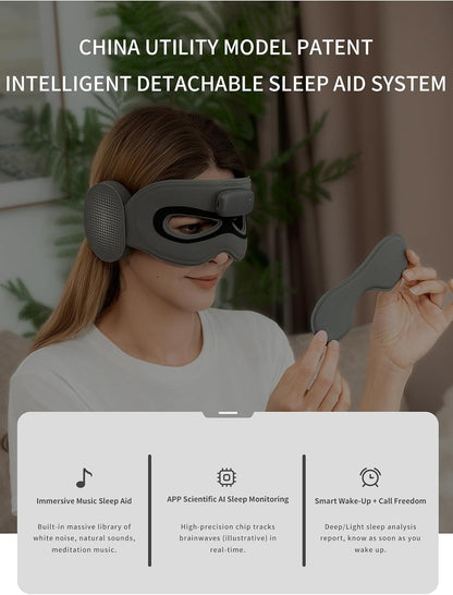 Meditation Eye Mask Sleep Mask with Meditation Music | Portable Sleep Headphones, Pressure-Free & Light Block-Out Eye Mask, One-Touch Operation via APP for Sleeping, Meditation & Travel (Gray)