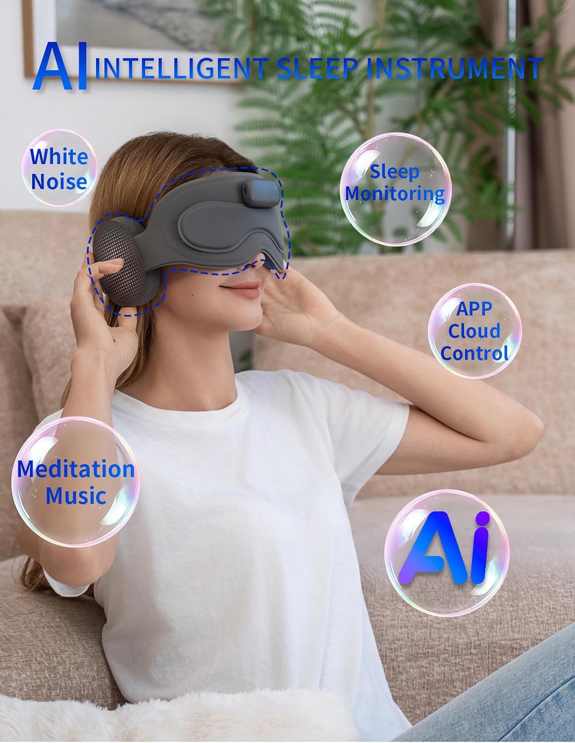Meditation Eye Mask Sleep Mask with Meditation Music | Portable Sleep Headphones, Pressure-Free & Light Block-Out Eye Mask, One-Touch Operation via APP for Sleeping, Meditation & Travel (Gray)