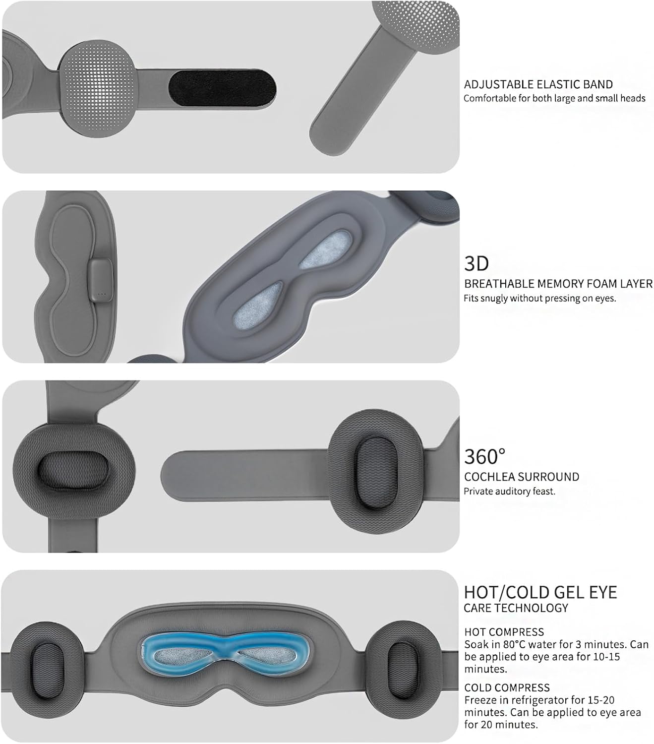 Meditation Eye Mask Sleep Mask with Meditation Music | Portable Sleep Headphones, Pressure-Free & Light Block-Out Eye Mask, One-Touch Operation via APP for Sleeping, Meditation & Travel (Gray)