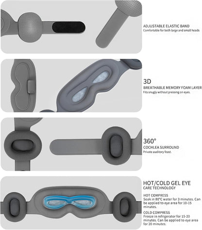 Meditation Eye Mask Sleep Mask with Meditation Music | Portable Sleep Headphones, Pressure-Free & Light Block-Out Eye Mask, One-Touch Operation via APP for Sleeping, Meditation & Travel (Gray)