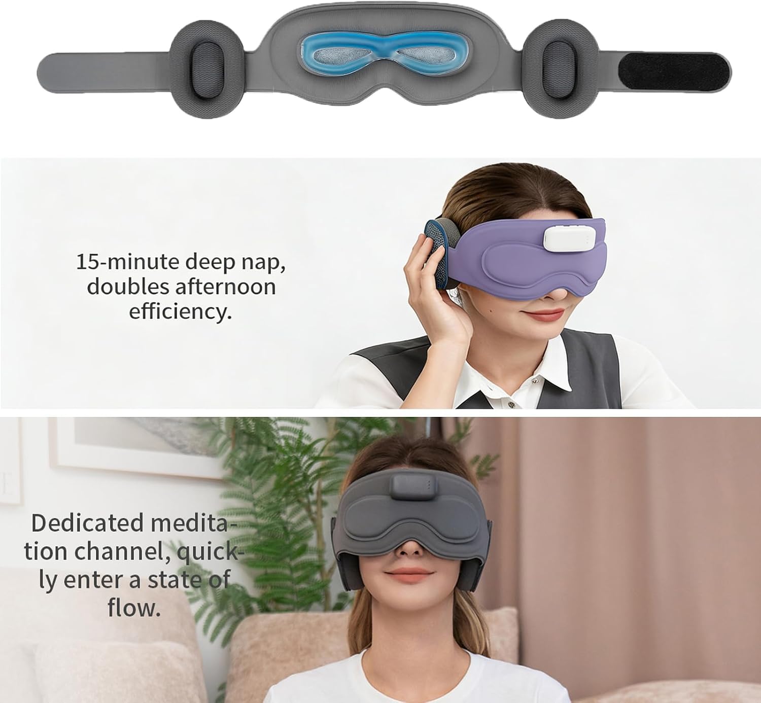 Meditation Eye Mask Sleep Mask with Meditation Music | Portable Sleep Headphones, Pressure-Free & Light Block-Out Eye Mask, One-Touch Operation via APP for Sleeping, Meditation & Travel (Gray)